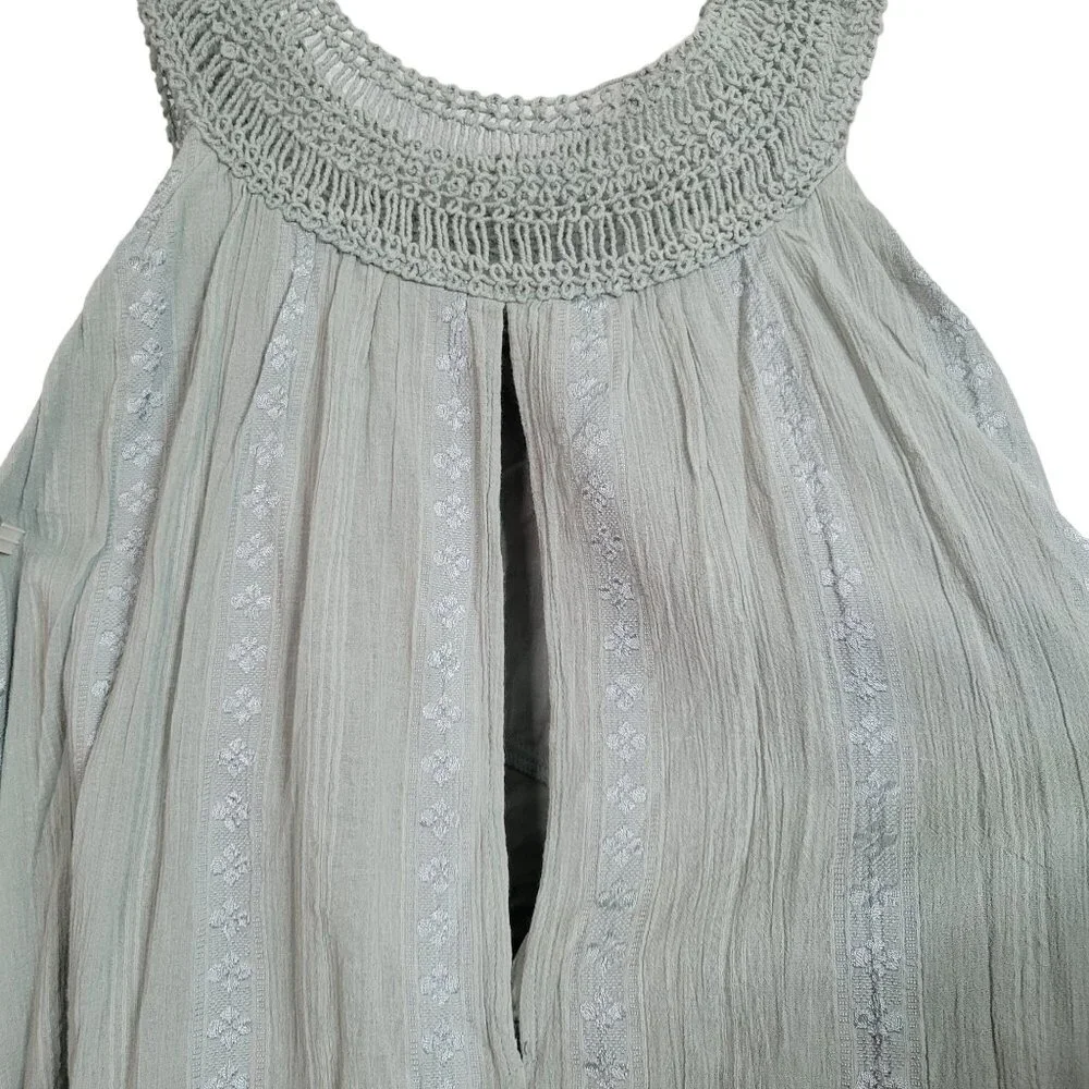 Free People Size L Dress Boho Gauze Flowy Layers Pullover Beachy Crochet Green - Picture 10 of 12